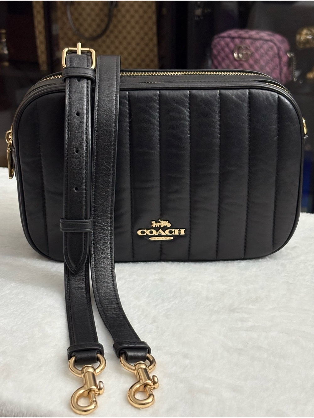 Coach Black Jes Crossbody With Linear Quilting Leather.